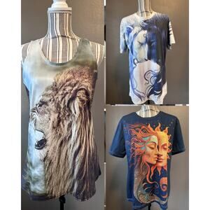 Graphic Tee Bundle (3) Lion Tank + Sun Moon Tee + Yin Yang Lion Shirt